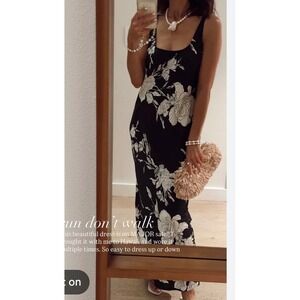 A New Day Slip Midi Dress Medium Black White NWT Floral Scoop Neck Side Slit